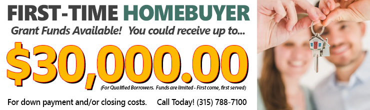 A banner ad for available grant funds for first-time homebuyers.  Qualified borrowers could get up to $30,000.00 for closing costs or down payment.